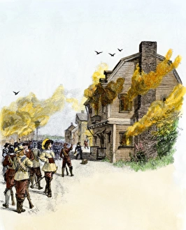 Jamestown Colony Collection: Jamestown burning during Bacons Rebellion