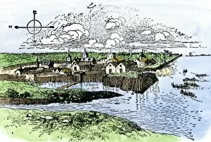 Pioneer Collection: Jamestown settlement in 1622