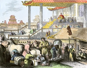 India & Asia Gallery: Japanese emperor Komei in his palace at Kyoto, 1850s