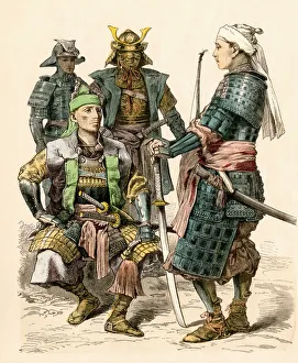 Japanese samurai warriors in full armor
