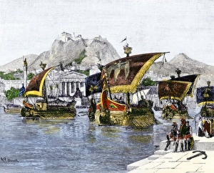 Sailing Ship Prints: Jasons ship Argo leaving ancient Corinth in the quest for the Golden Fleece