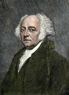 Us President Prints: John Adams. Hand-colored engraving of a portrait