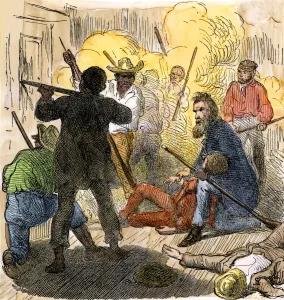 West Virginia Prints: John Brown between his dying sons in the battle at Harpers Ferry