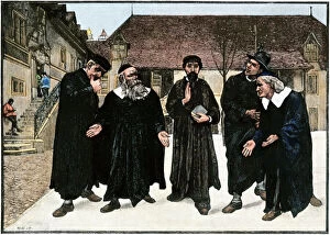 Images Dated 8th December 2011: John Calvin and the four syndics at Geneva
