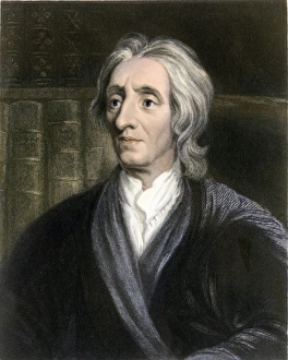 Philosopher Prints: John Locke. Hand-colored engraving of a 17th-century portrait