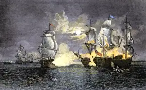 Battle Ship Prints: John Paul Joness ship Bon Homme Richard defeating the British