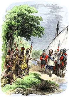 John Smith meeting Native Americans in Virginia Colony