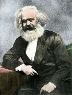 Germany Prints: Karl Marx. Hand-colored photogravure reproduction of a 19th-century photograph