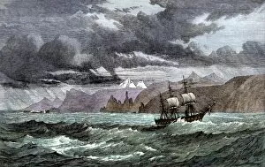 Exploration Gallery: Kerguelen Islands visited by a British ship, 1870s