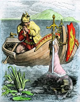 Middle Ages Prints: King Arthur receiving his magic sword from the Lady of the Lake