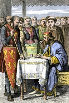 13th Century Collection: King John endorsing the Magna Carta, 1215