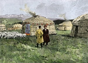 India And Asia Prints: Kirghis encampment on the steppes near the Irtish River