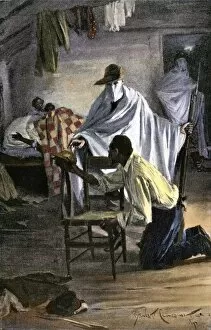 South Carolina Gallery: KKK murderers visit a black familys cabin, 1800s