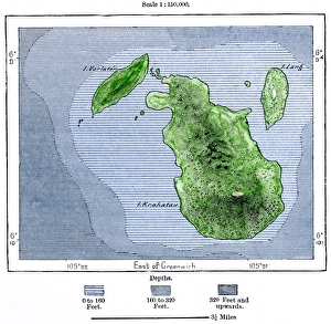 Krakatoa and neighboring islets before the volcanic eruption of 1883