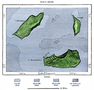 Asia Prints: Krakatoa and neighboring islets after the volcanic eruption of 1883