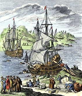 New France Prints: La Salle landing in Matagorda Bay Texas to colonize Louisiana Terrritory
