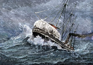 Ships:sea history Gallery: Lake Erie grain boat in a snowstorm