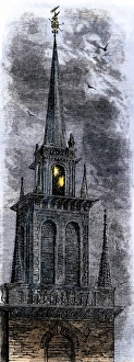Two lanterns in the belfry of the Old North Church