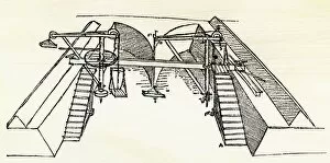 Manuscript Collection: Leonardo da Vinci drawing of a canal dredge