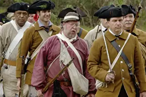 Lexington Minutemen reenactors march at Yorktown Battlefield