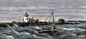 Atlantic Coast Gallery: Lighthouse off the Massachusetts coast, 1870s