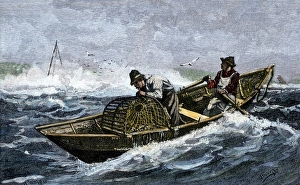 Atlantic Ocean Prints: Lobstermen hauling traps off the coast of Maine