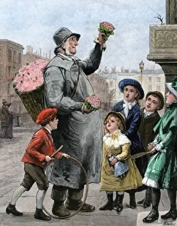 Flower Gallery: London flower vendor, 1800s