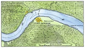 Louisiana Prints: Lower Mississippi River defenses against Union ships, 1862