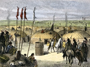 Dakotas Prints: Mandan village around a sacred ark