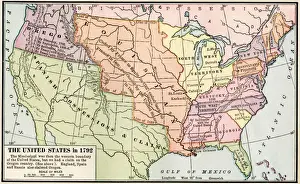Map of the US in 1792, showing colonial claims on Oregon Territory