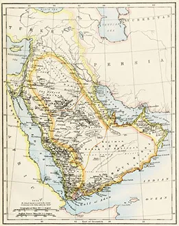 Middle East Prints: Map of Arabia, 1870s. Printed color lithograph