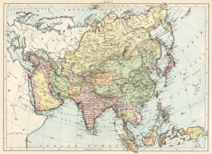 Map of Asia, circa 1870. Printed color lithograph