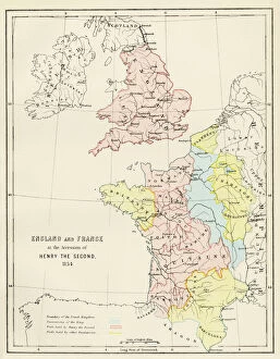 Great Britain Collection: Map of England and France, 1154