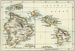 Pacific Ocean Gallery: Map of Hawaii, 1870s