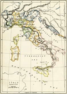Italy Prints: Map of Italy showing political divisions before 1797