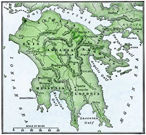 Ancient Gallery: Map of the Peloponnesus of ancient Greece