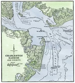 Fort Moultrie Gallery: Map showing location of Fort Sumter, Civil War