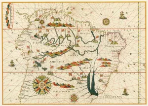 Mountains Prints: Map of South America from the Spanish atlas executed at Messina in 1582 by Joan