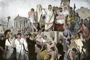 Ancient History Prints: Marc Antonys oration over Julius Caesars body in ancient Rome