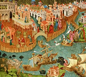 World places:historical views Gallery: Marco Polo leaving Venice, 1300s