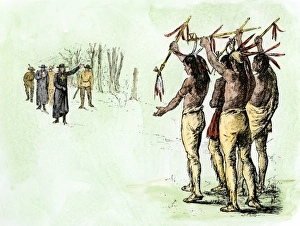 Mississippi River Prints: Marquette and Joliet meeting Native Americans in Illinois during their