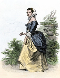 Virginia Prints: Martha Washington in her early days Hand-colored engraving of an 18th-century