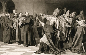 Roman Catholic Prints: Martin Luther defending himself before the Council of Worms