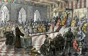 Roman Catholic Prints: Martin Luther before Holy Roman Emperor Charles V at Worms