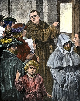 Luther Prints: Martin Luther posting his 95 Theses on the church door in