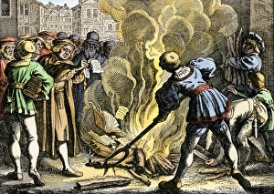 Luther Prints: Martin Luther in Wittenberg burning Pope Leo Xs Bull of excommunication