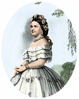 Mary Todd Lincoln. Hand-colored engraving of a 19th-century portrait