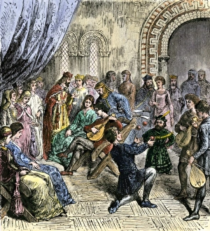 Historic Heritage Vintage Traditional Old Fashioned Gallery: Medieval juggler and minstrels
