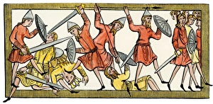 Briton Collection: Medieval Saxons in battle
