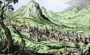 Medieval Collection: Medieval walled town in the Swiss Alps